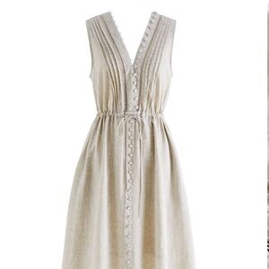 Chicwish V-NECK BUTTONED SLEEVELESS DRESS IN LINEN